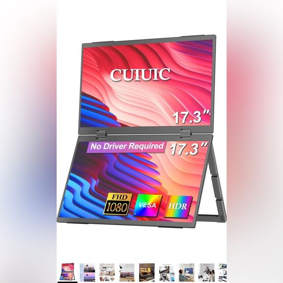 portable monitor 17.3” 1080P FHD IPS fold usb-c computer display USB HDMI - Picture 13 of 13